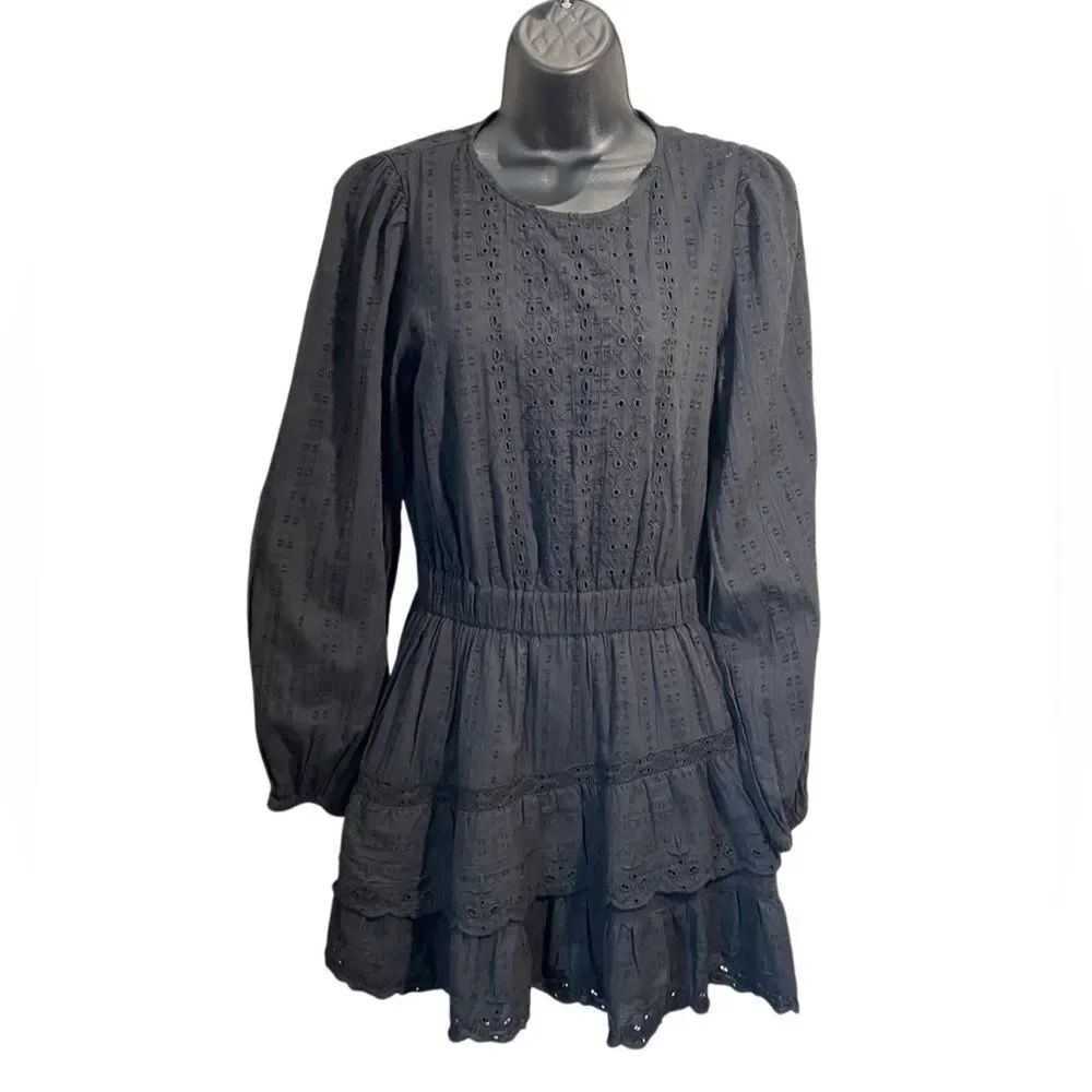 Zara Black EyeletโLong Sleeve Mini Dress Black Size Small